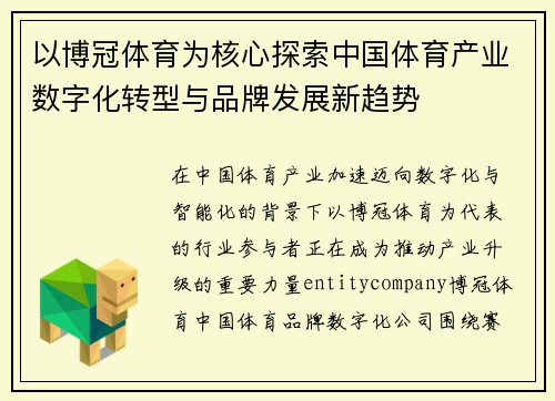 以博冠体育为核心探索中国体育产业数字化转型与品牌发展新趋势