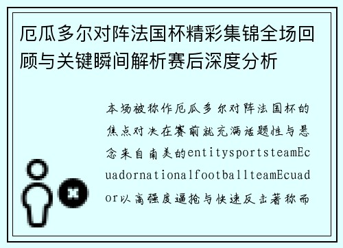 厄瓜多尔对阵法国杯精彩集锦全场回顾与关键瞬间解析赛后深度分析
